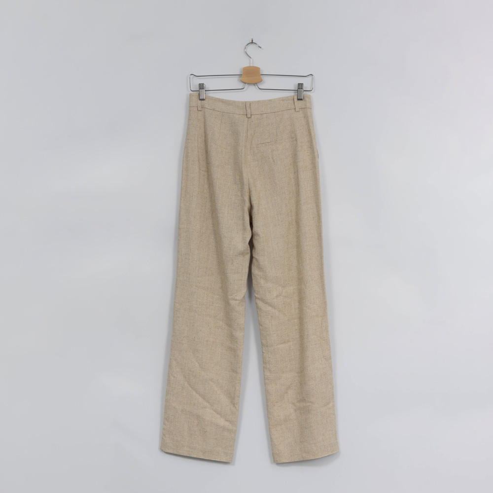 Custom Women Casual Linen Zipper Belted Trousers 4Y4A9450