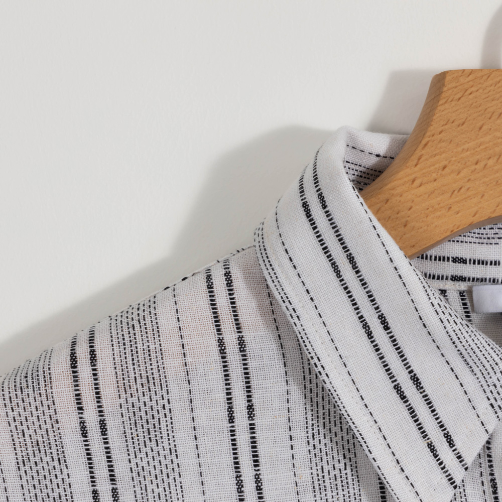 Custom Women Cotton And Linen Hidden Button Up Shirt 4Y4A0986
