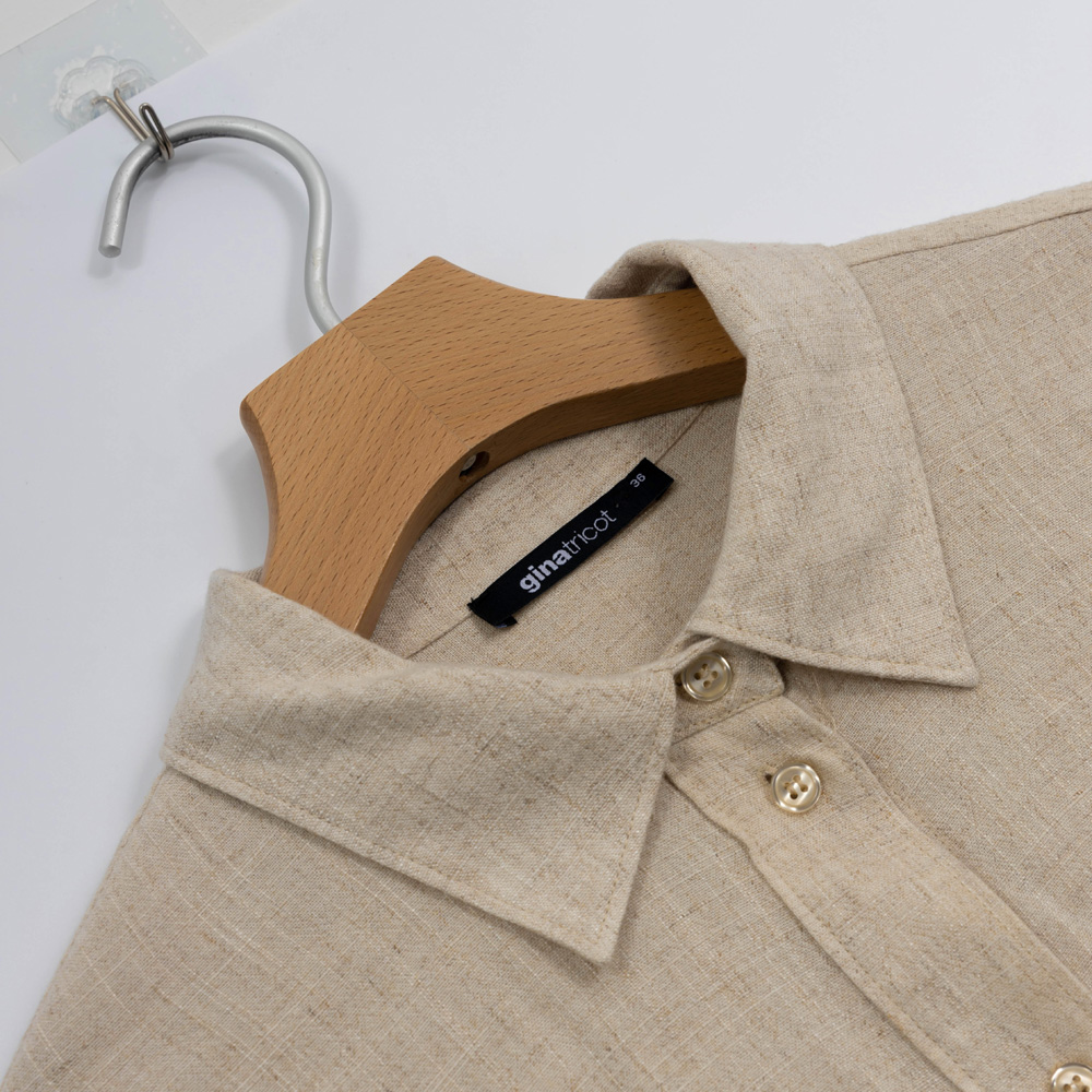Custom Women Casual Linen Button Up Shirt Coat 4Y4A9431