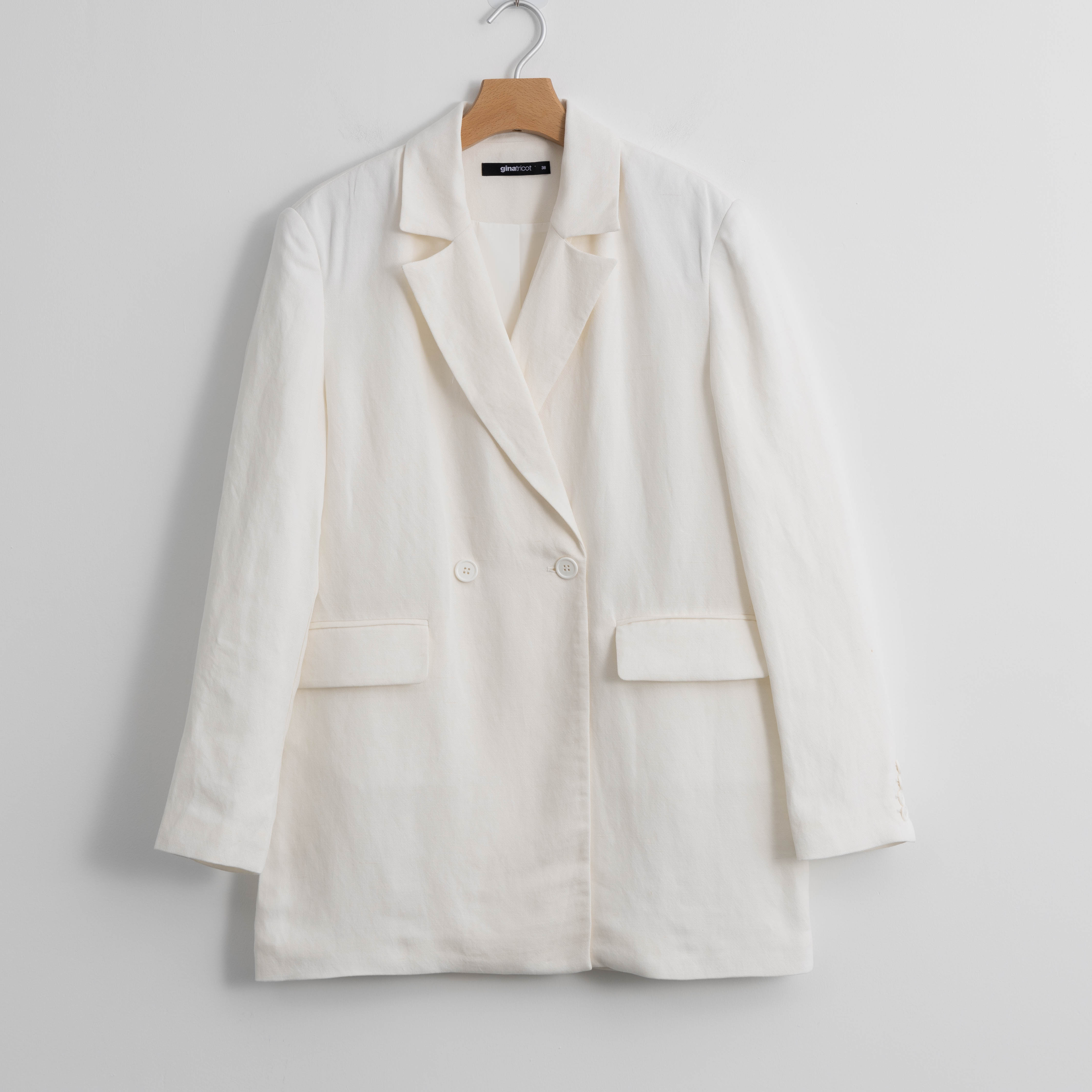 Women White Linen Blazer with Belt