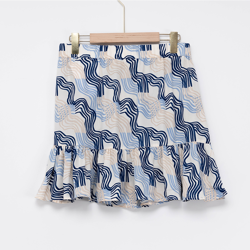 New Joys Water Wave Pattern Short Wrap Skirts 