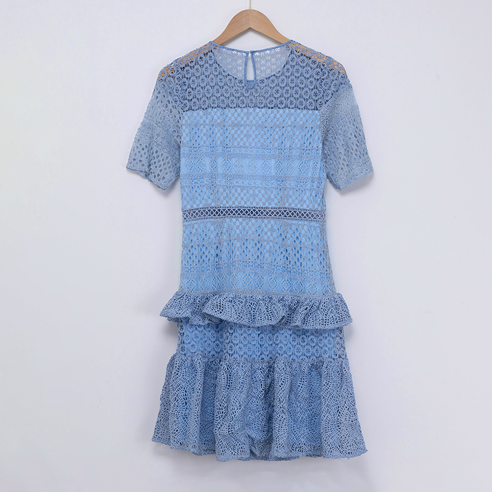 New Joys Water Blue Lace Embroidery Dress Wholesale 