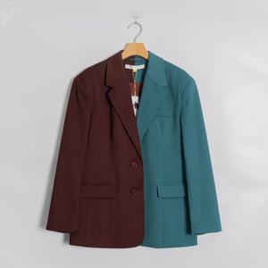 Custom Recycle Polyester Double Button Twill Two Tone Blazer 4Y4A0050